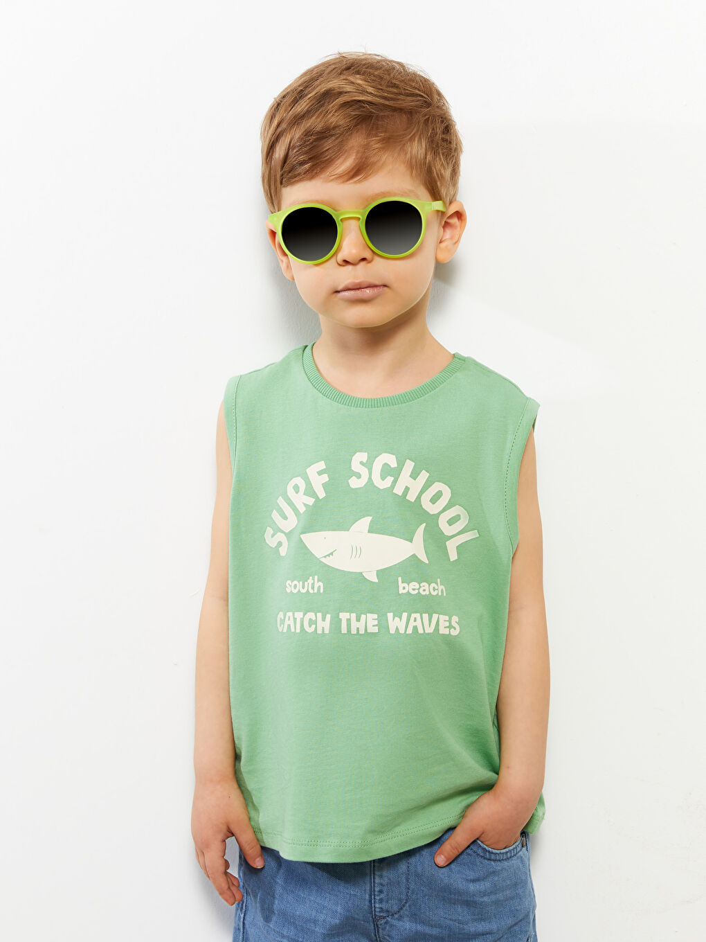 Yeşil Bisiklet Yaka Baskılı Pamuklu Erkek Bebek Atlet