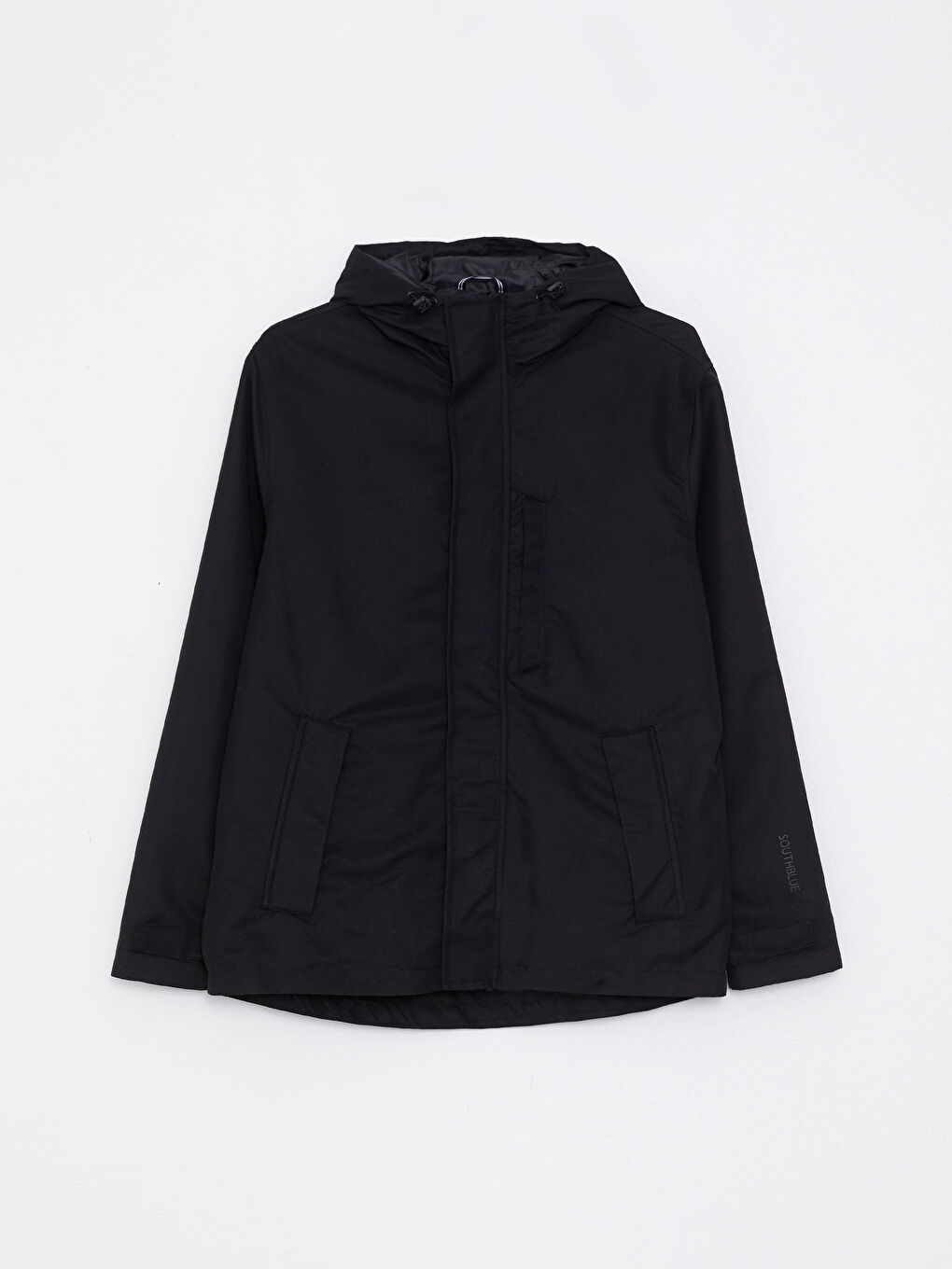 Siyah Standart Kalıp Kapüşonlu Erkek Yağmurluk-6