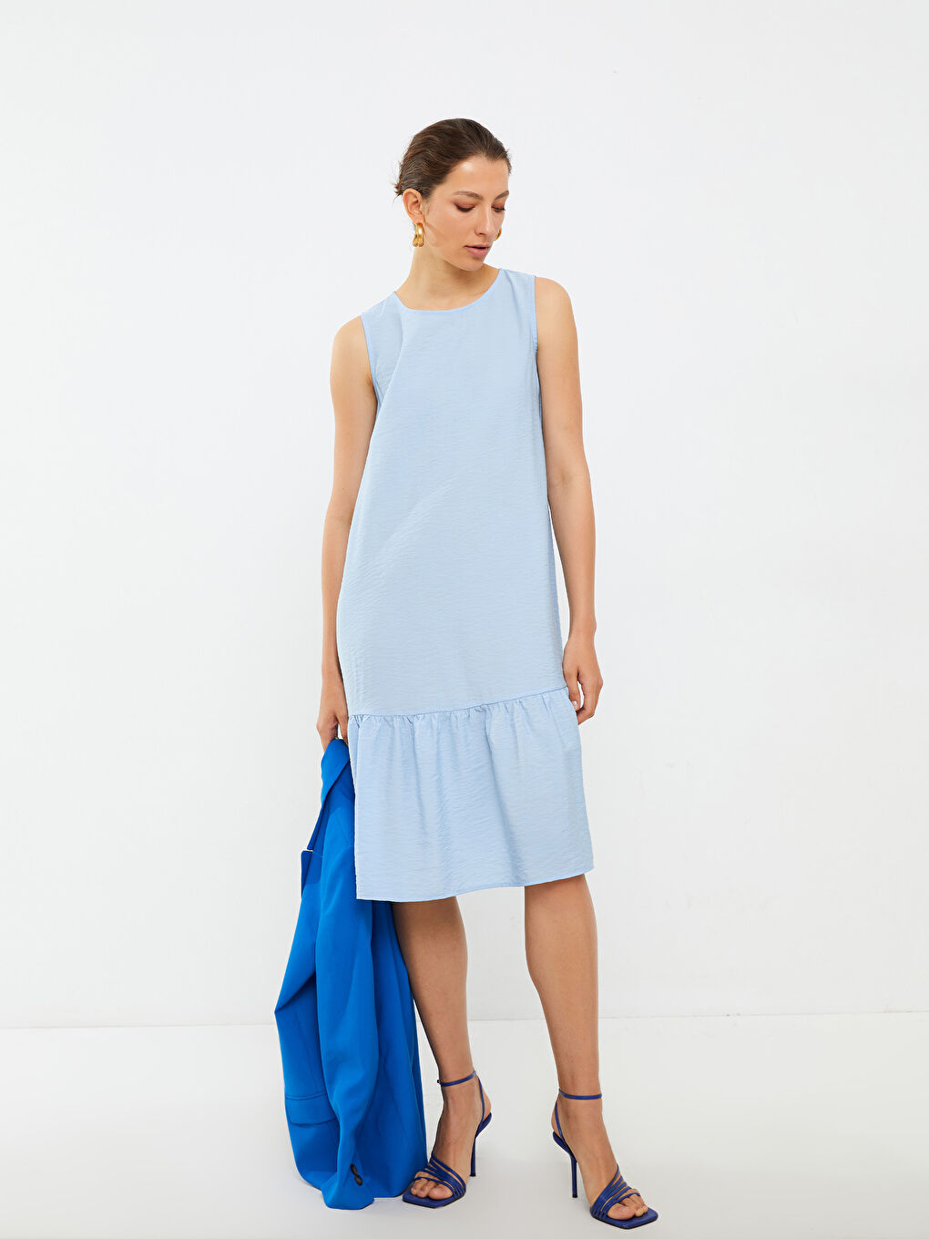 Mavi Kadın Bisiklet Yaka Düz Kolsuz Elbise