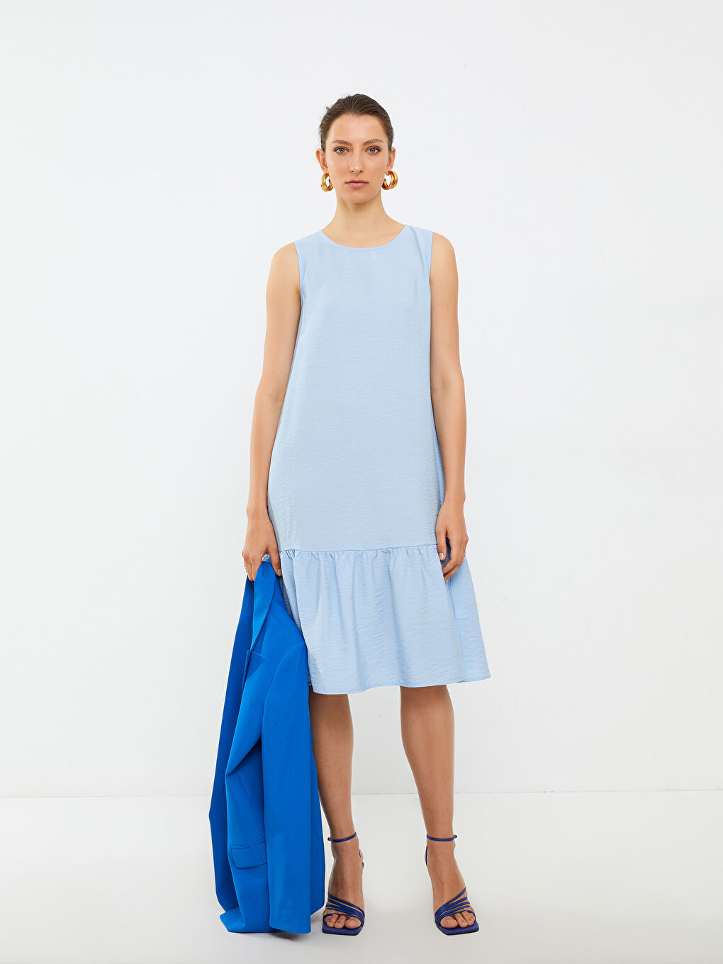 Mavi Kadın Bisiklet Yaka Düz Kolsuz Elbise-1