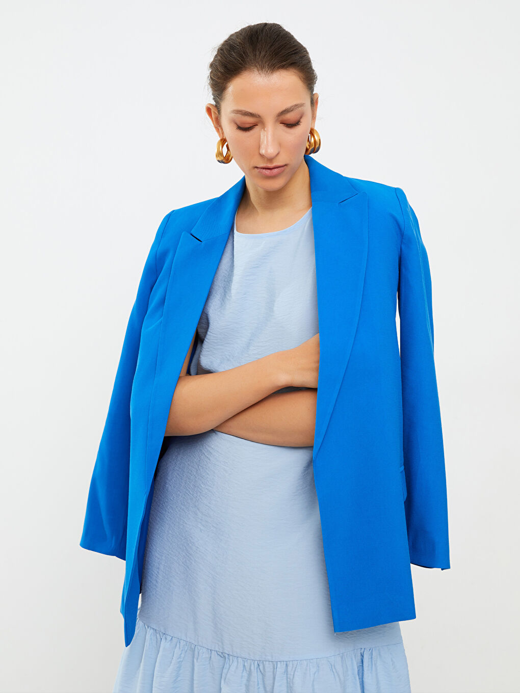 Mavi Kadın Bisiklet Yaka Düz Kolsuz Elbise-2