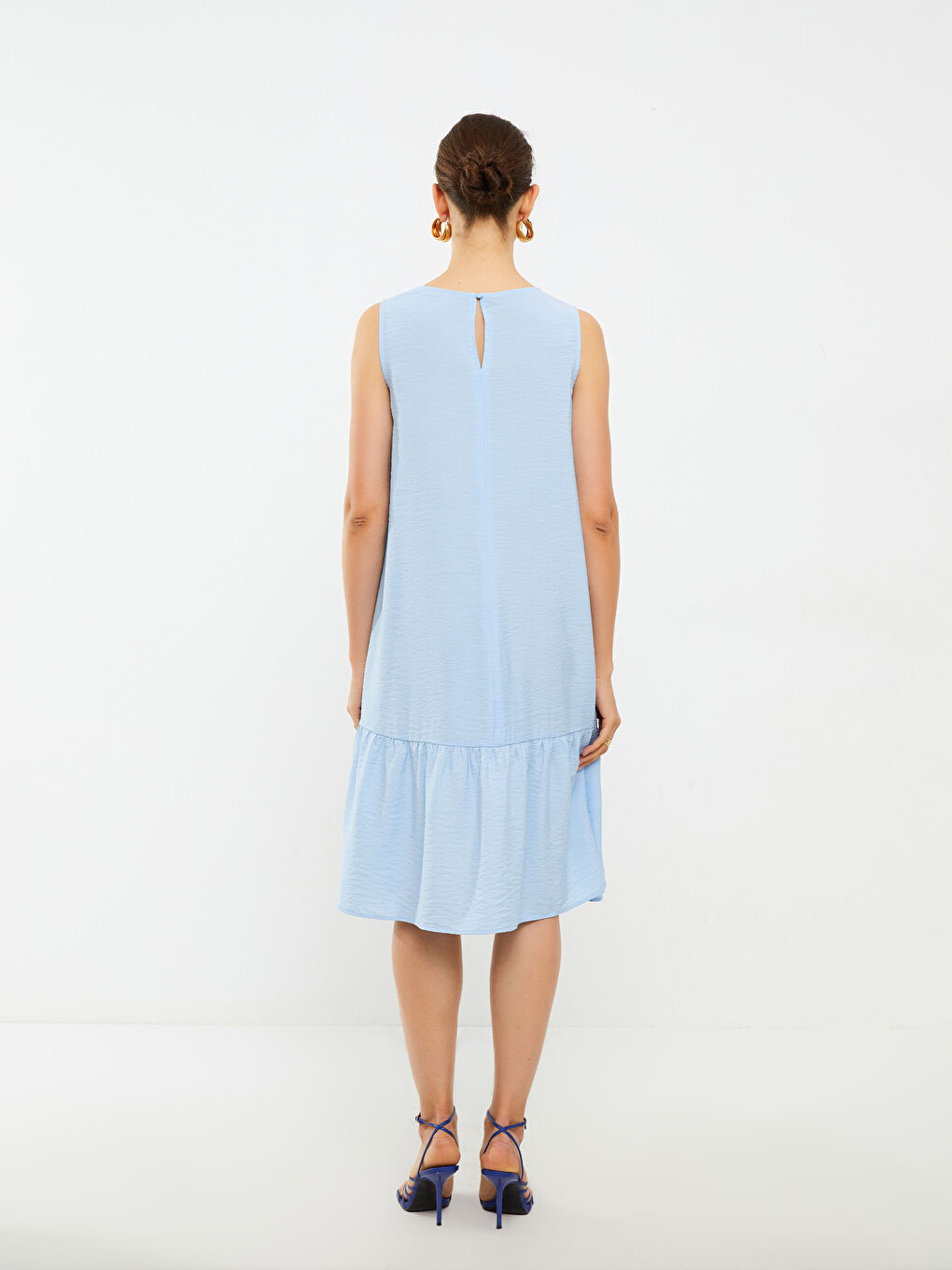 Mavi Kadın Bisiklet Yaka Düz Kolsuz Elbise-4