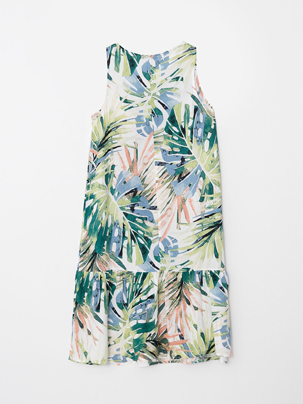 Yeşil Bisiklet Yaka Desenli Kolsuz Viskon Kadın Elbise-6