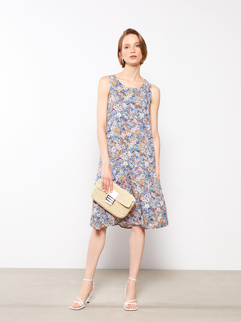 Haljina od viskoze bez rukava sa okruglim izrezom i cvetnim dezenom za žene-1