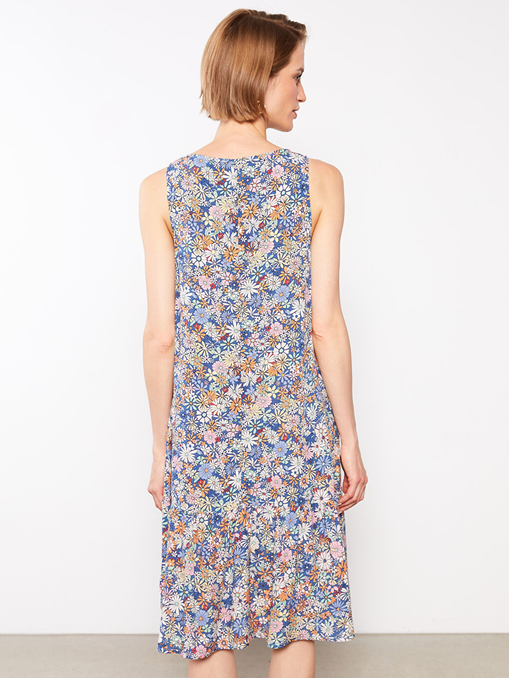 Haljina od viskoze bez rukava sa okruglim izrezom i cvetnim dezenom za žene-4