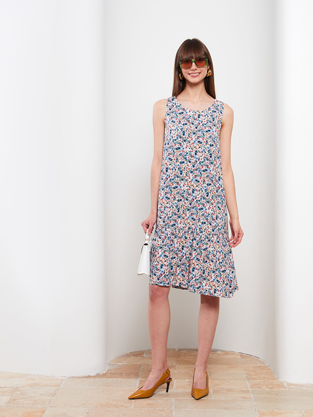 Haljina od viskoze bez rukava sa okruglim izrezom i cvetnim dezenom za žene-1