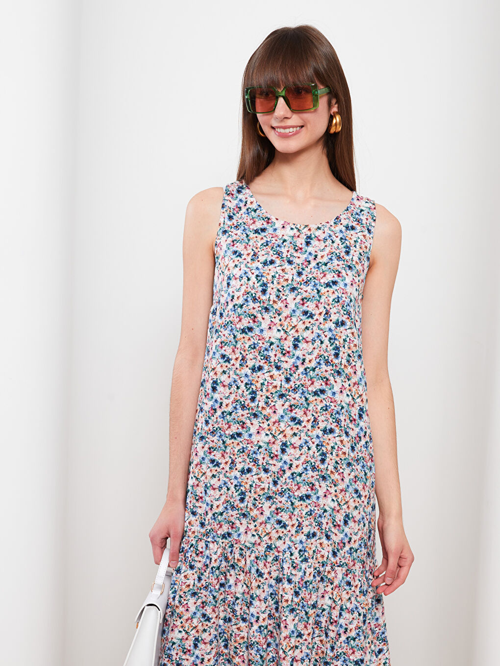 Haljina od viskoze bez rukava sa okruglim izrezom i cvetnim dezenom za žene-2