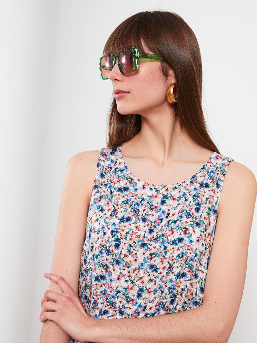 Haljina od viskoze bez rukava sa okruglim izrezom i cvetnim dezenom za žene-3