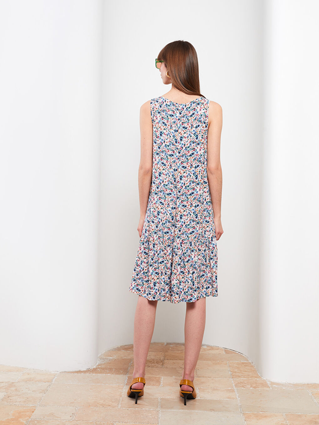 Haljina od viskoze bez rukava sa okruglim izrezom i cvetnim dezenom za žene-5