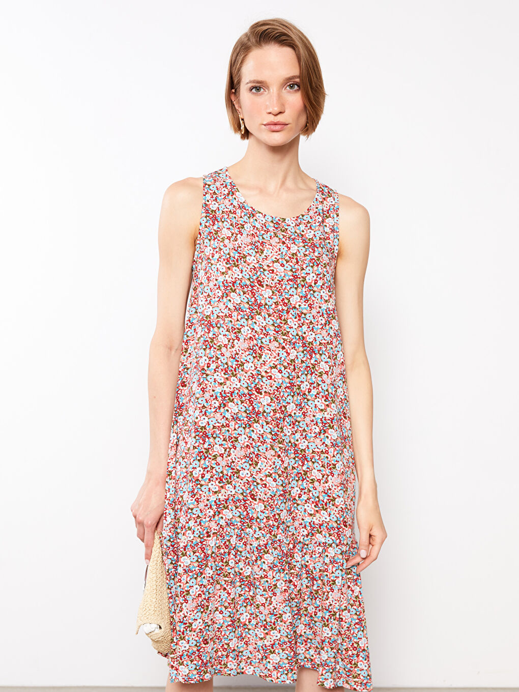 Haljina od viskoze bez rukava sa okruglim izrezom i cvetnim dezenom za žene-2