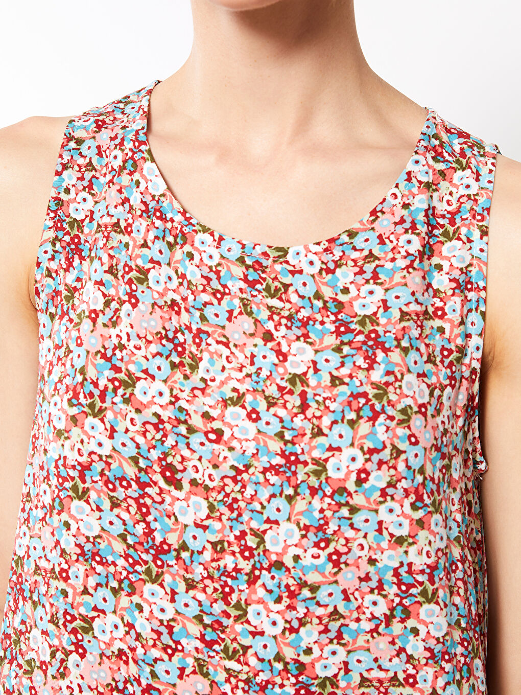 Haljina od viskoze bez rukava sa okruglim izrezom i cvetnim dezenom za žene-3