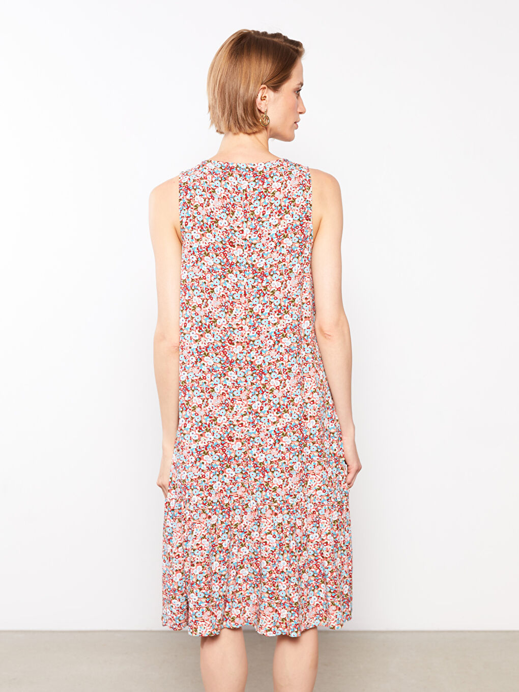 Haljina od viskoze bez rukava sa okruglim izrezom i cvetnim dezenom za žene-4