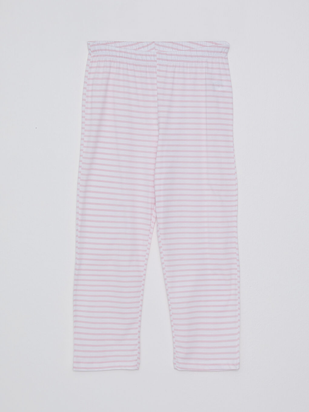 Pembe Bisiklet Yaka Çizgili Kısa Kollu Pamuklu Kadın Pijama Takımı-8