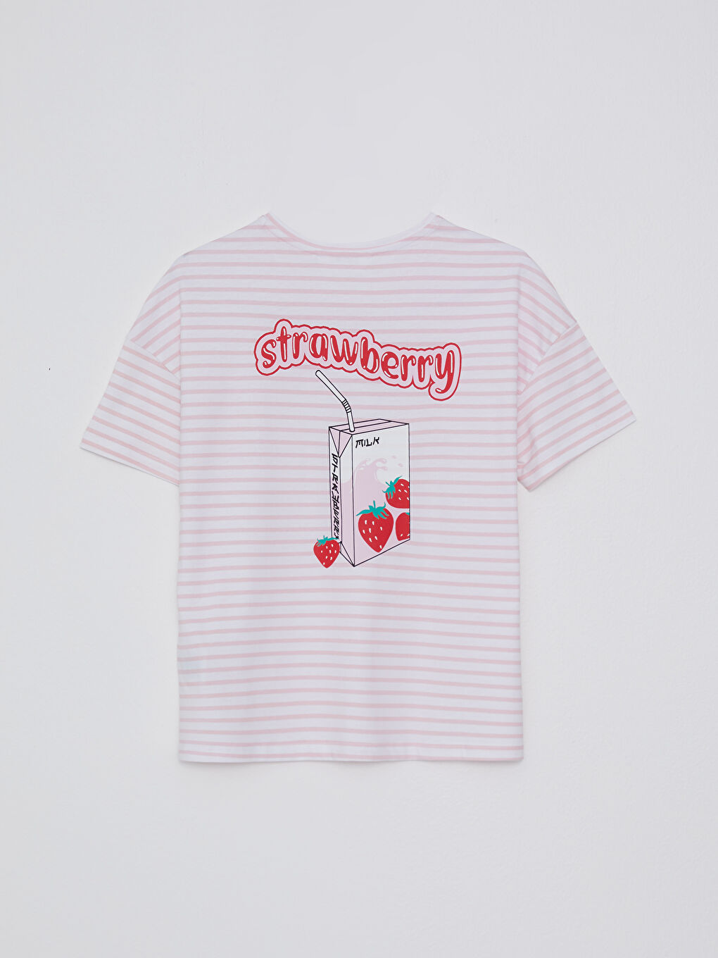 Pembe Bisiklet Yaka Çizgili Kısa Kollu Pamuklu Kadın Pijama Takımı-9