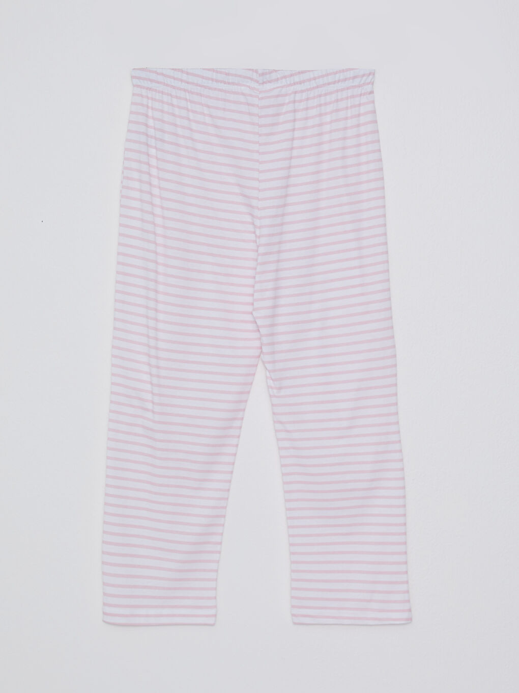 Pembe Bisiklet Yaka Çizgili Kısa Kollu Pamuklu Kadın Pijama Takımı-10