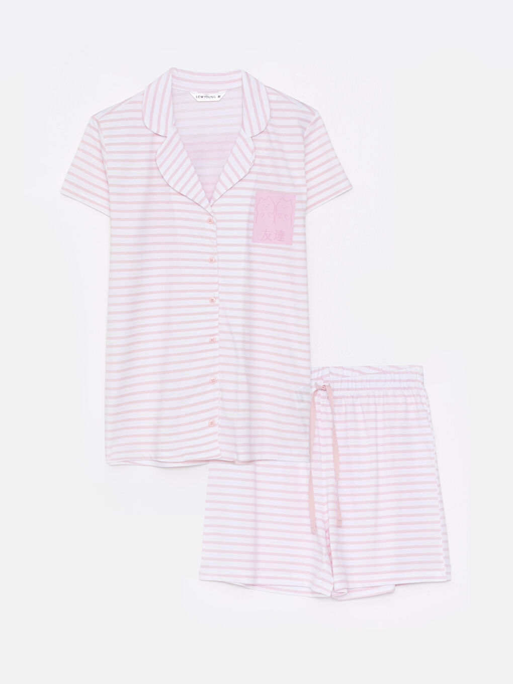 Shirt Collar Striped Short Sleeve Cotton Women's Pajamas Set-5