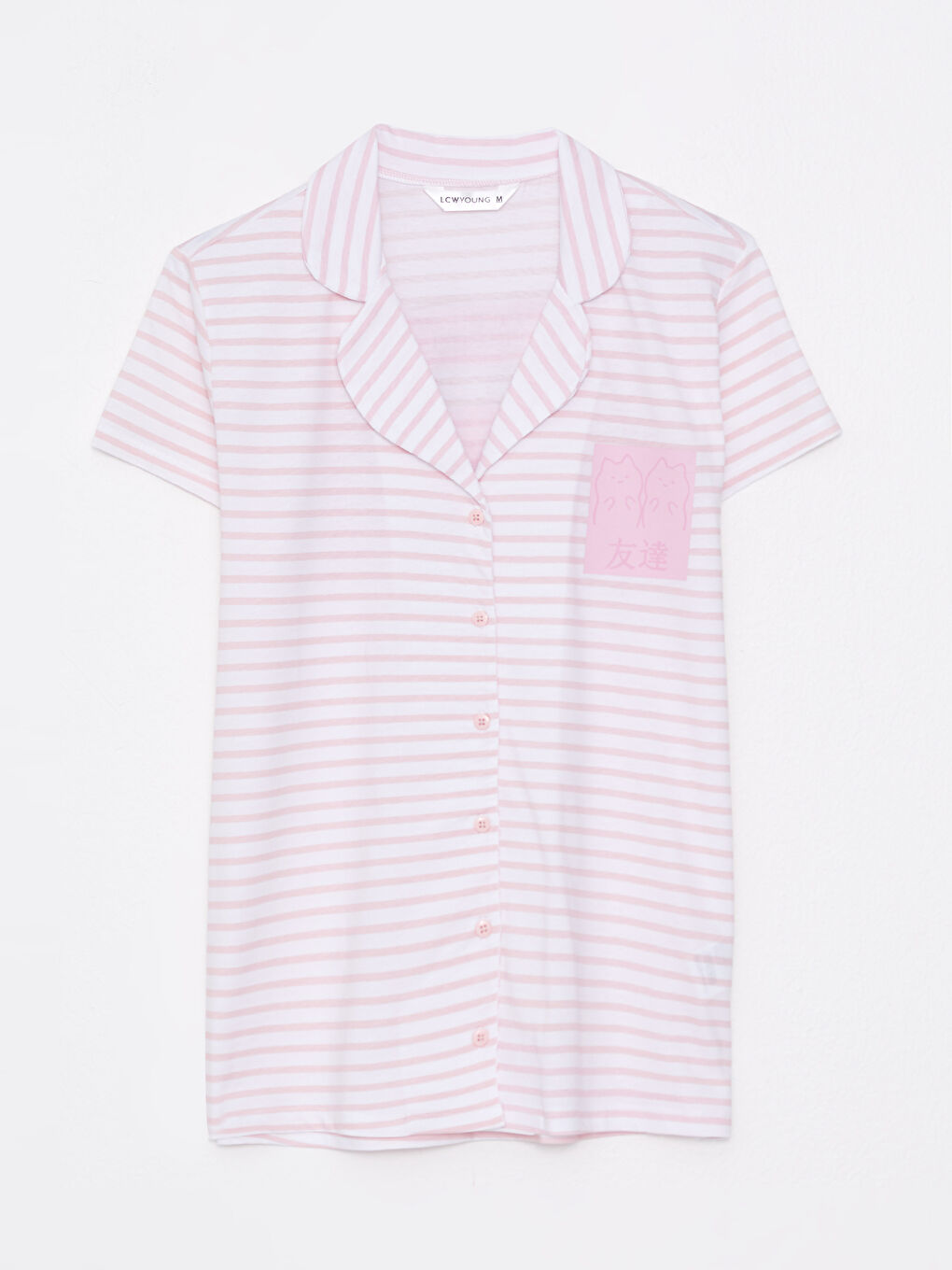 Shirt Collar Striped Short Sleeve Cotton Women's Pajamas Set-6