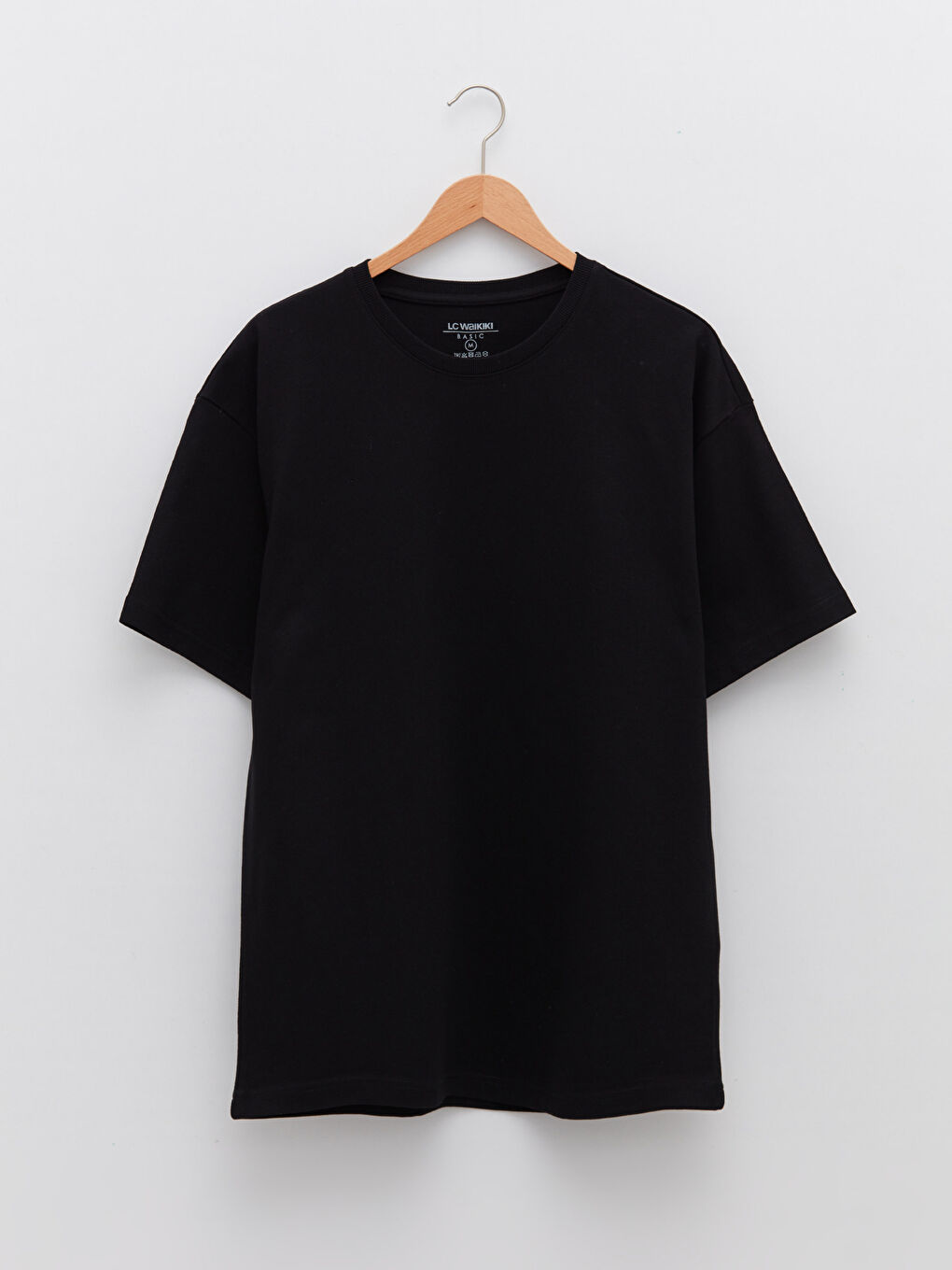 Siyah Oversize Bisiklet Yaka Kısa Kollu Penye Erkek Tişört-5