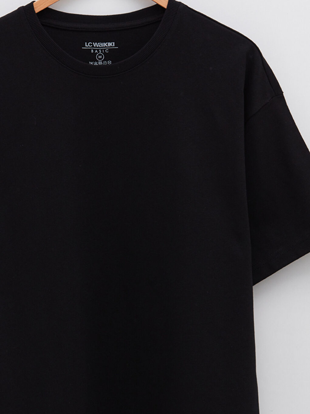 Siyah Oversize Bisiklet Yaka Kısa Kollu Penye Erkek Tişört-7