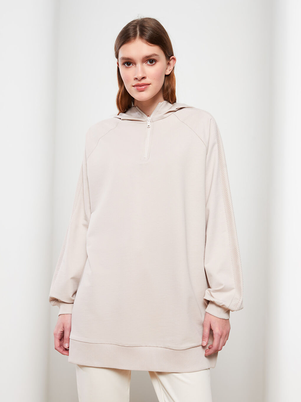 Hooded Regular Long Sleeve Women's Sweatshirt Tunic-1