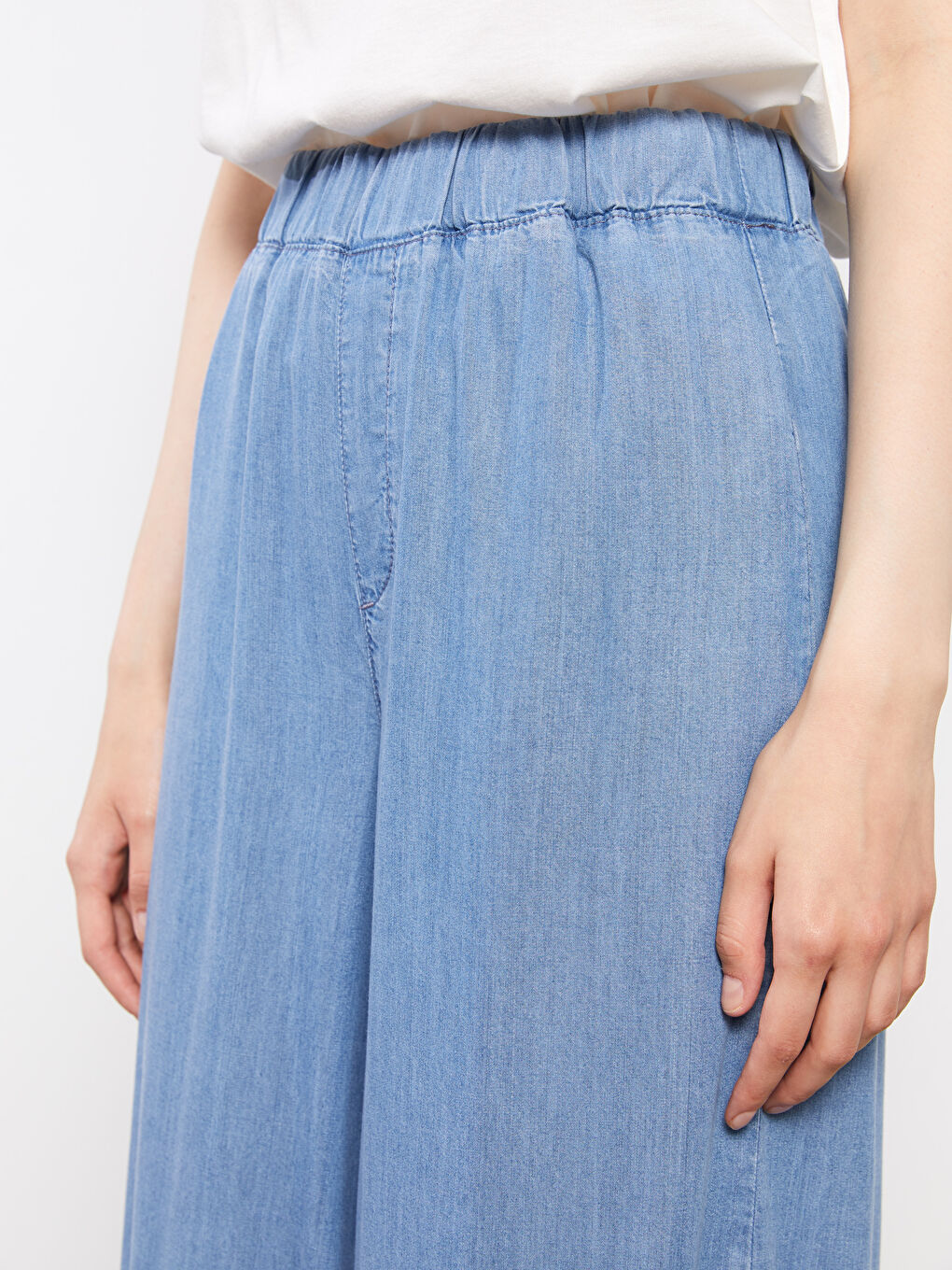 İndigo Beli Lastikli Düz Geniş Paça Kadın Rodeo Jean Pantolon-2