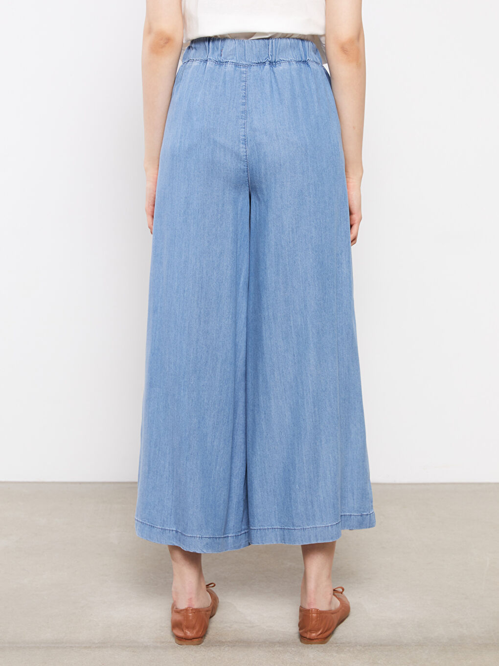 İndigo Beli Lastikli Düz Geniş Paça Kadın Rodeo Jean Pantolon-4