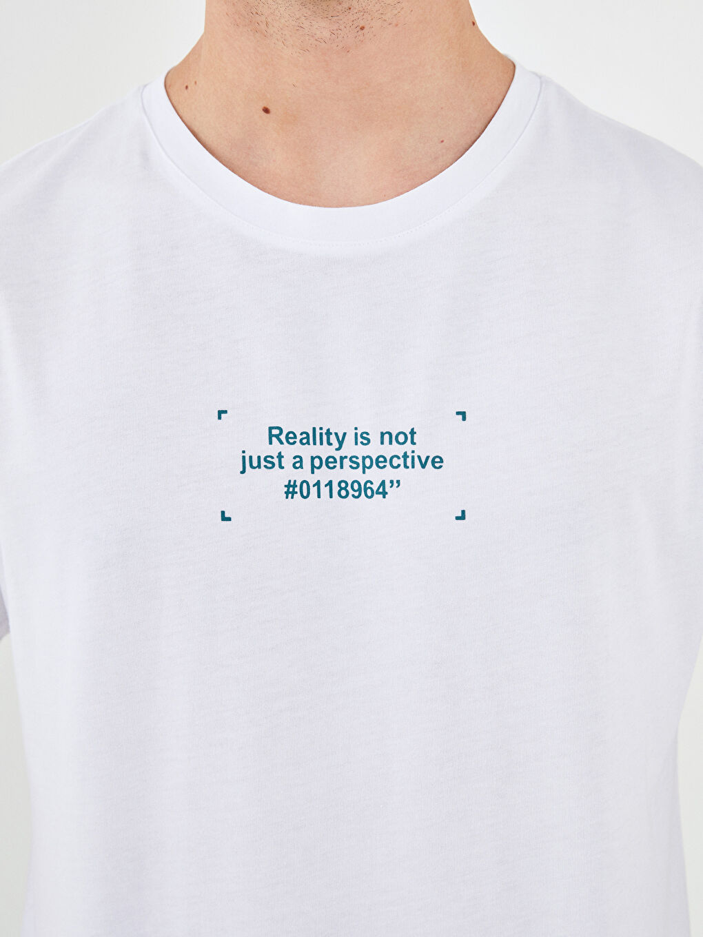 Beyaz Bisiklet Yaka Kısa Kollu Baskılı Penye Erkek Tişört-3