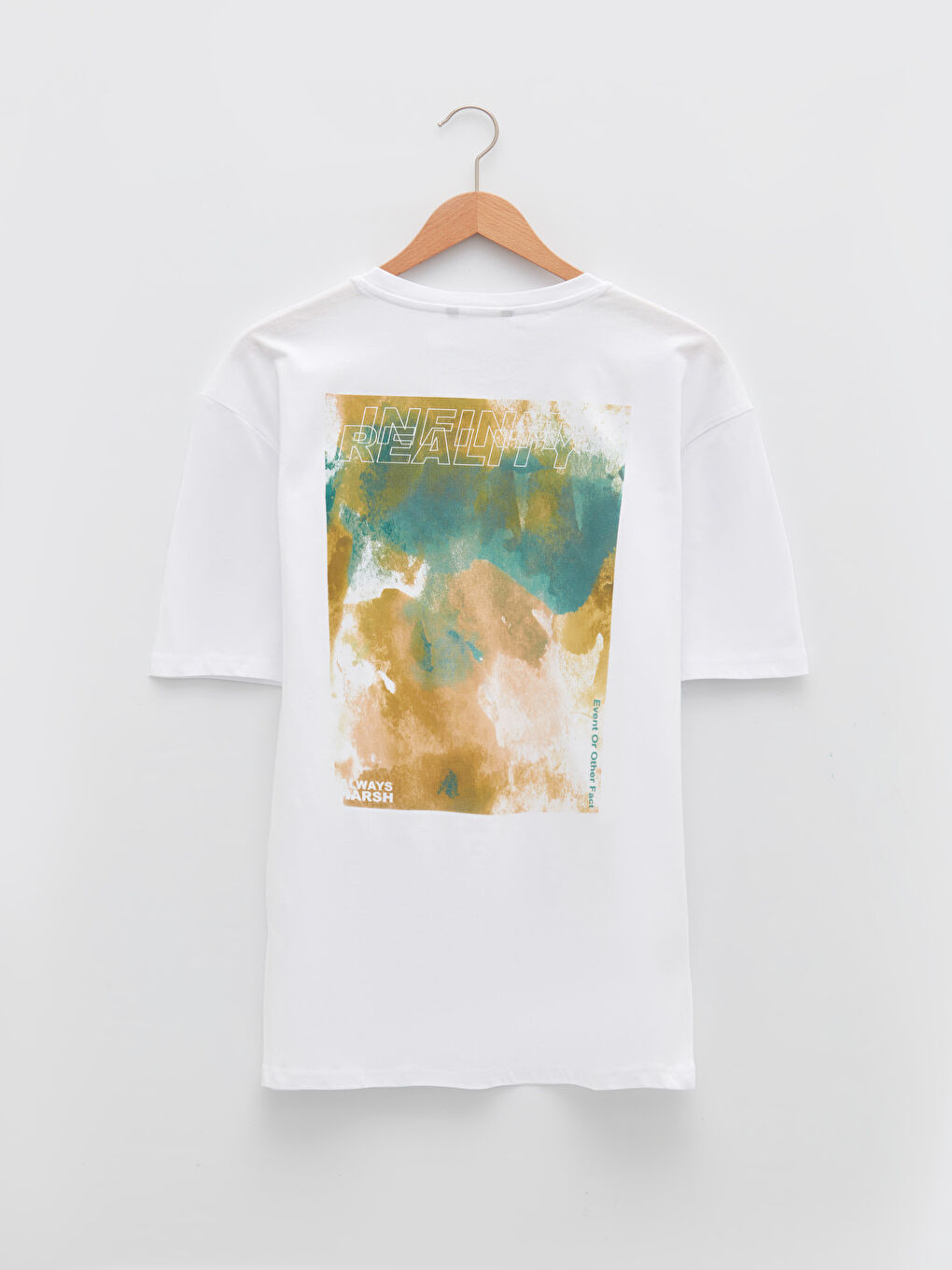 Beyaz Bisiklet Yaka Kısa Kollu Baskılı Penye Erkek Tişört-6