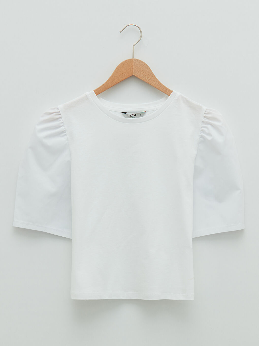 მრგვალი საყელო უბრალო მოკლე სახელო ქალებისთვის მაისური-5