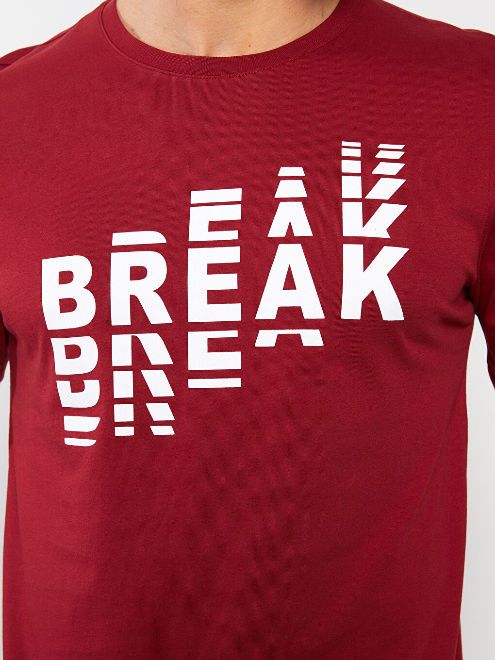 Bordo Bisiklet Yaka Kısa Kollu Baskılı Penye Erkek Tişört-3