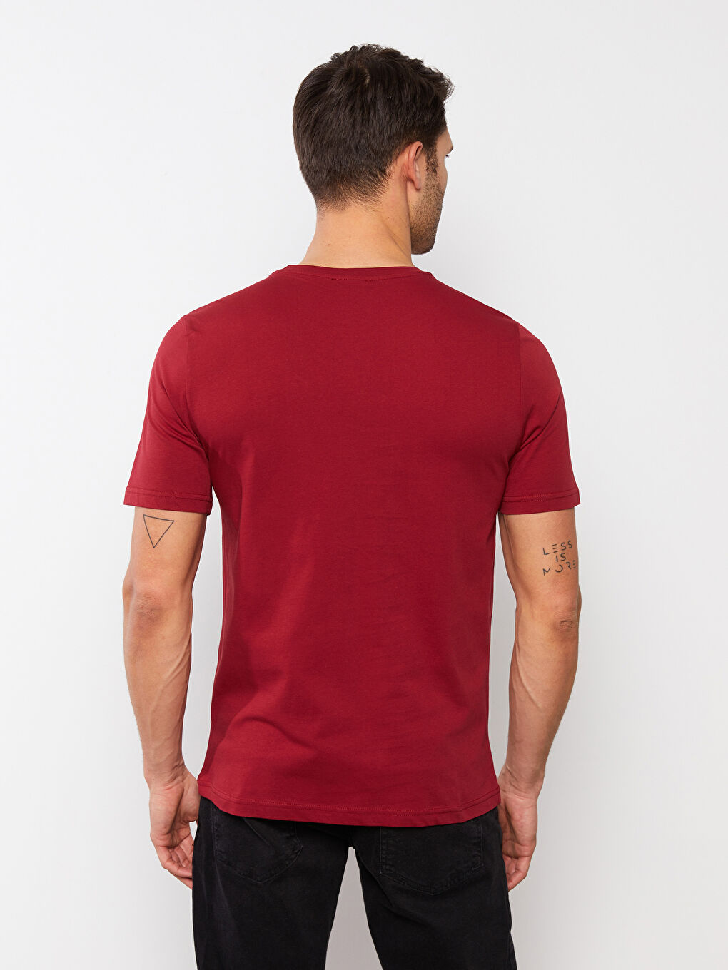 Bordo Bisiklet Yaka Kısa Kollu Baskılı Penye Erkek Tişört-4