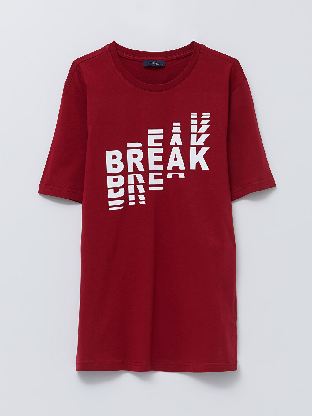 Bordo Bisiklet Yaka Kısa Kollu Baskılı Penye Erkek Tişört-5