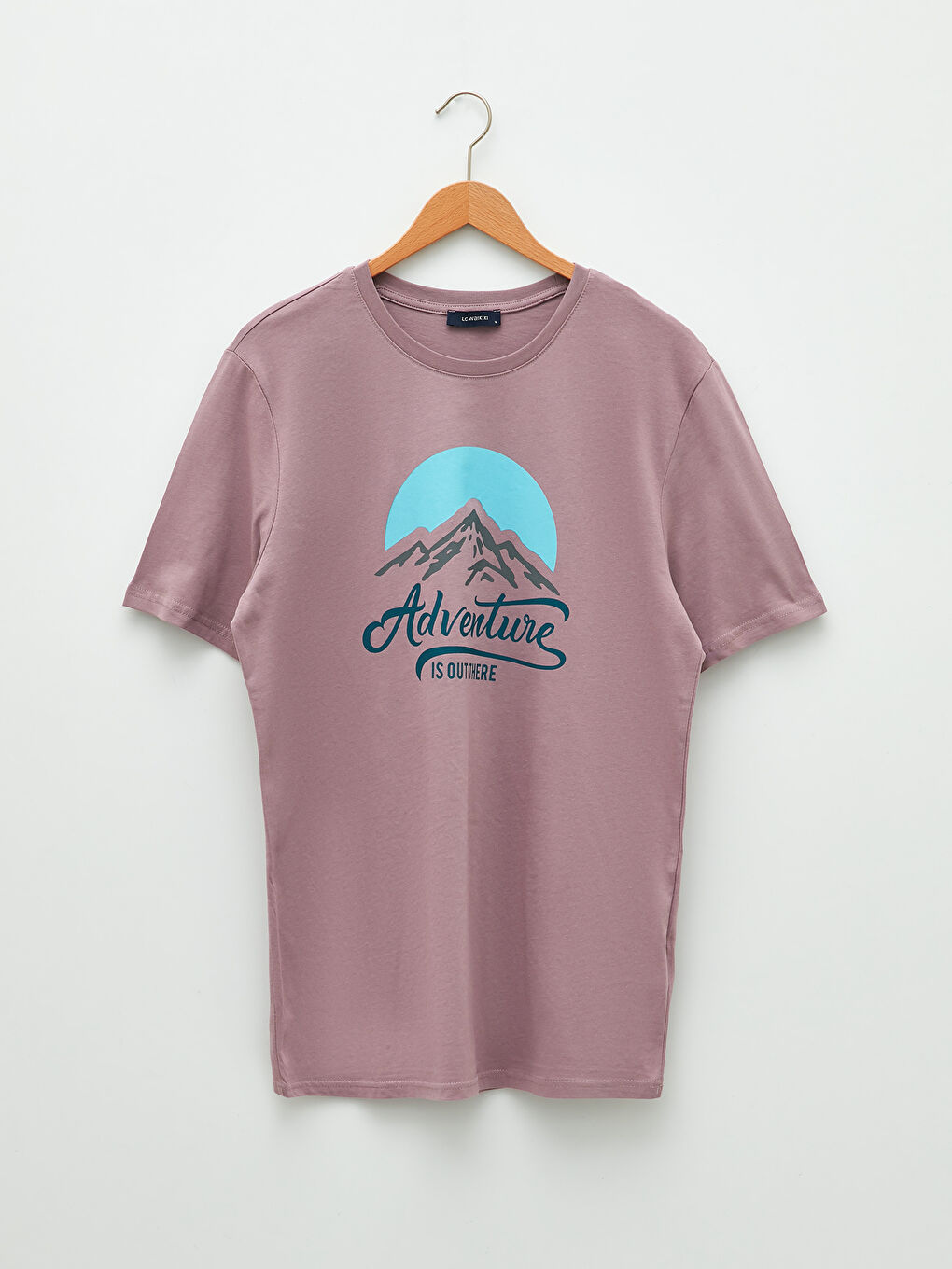 Lila Bisiklet Yaka Kısa Kollu Baskılı Penye Erkek Tişört-5