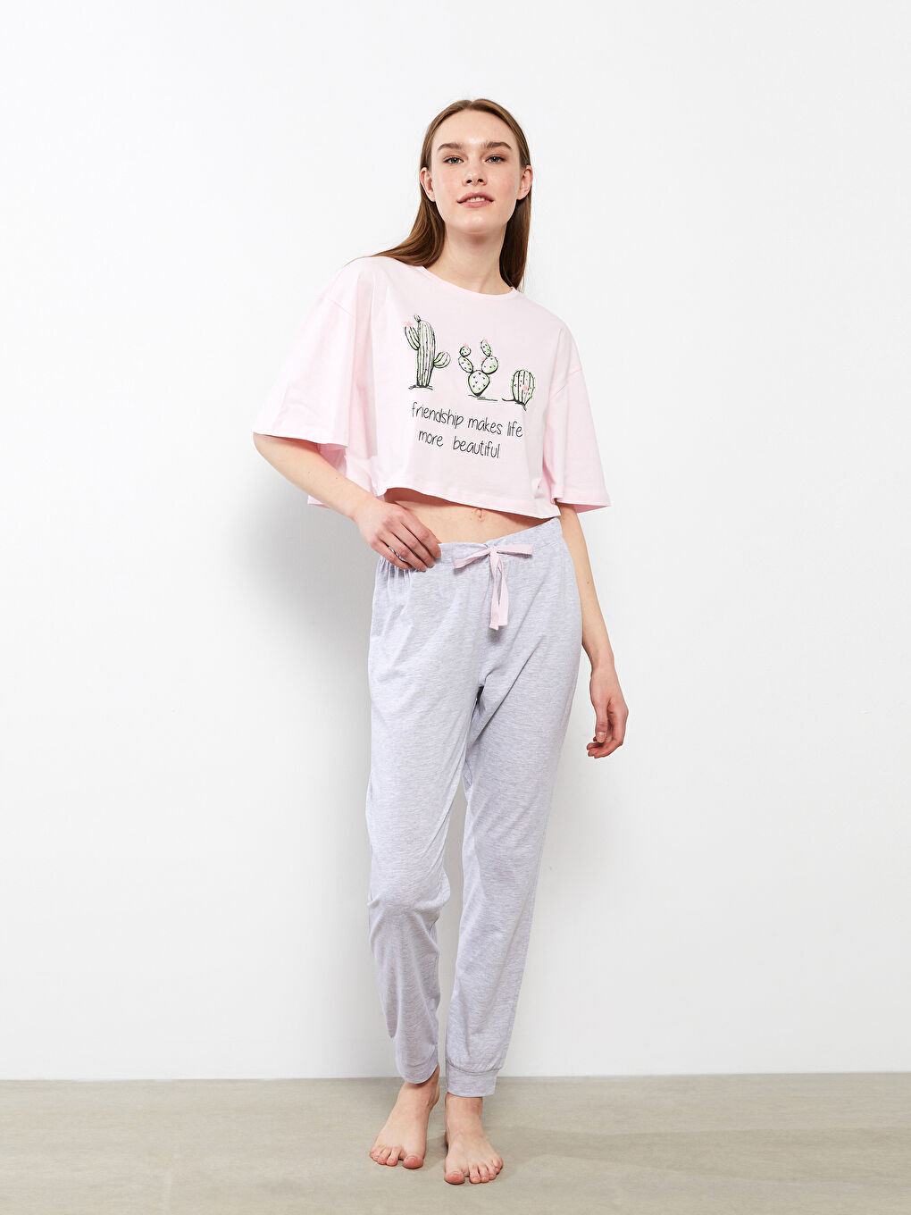 Crew Neck Printed Short Sleeve Women's Pajama Set -S2HO01Z8-CT3