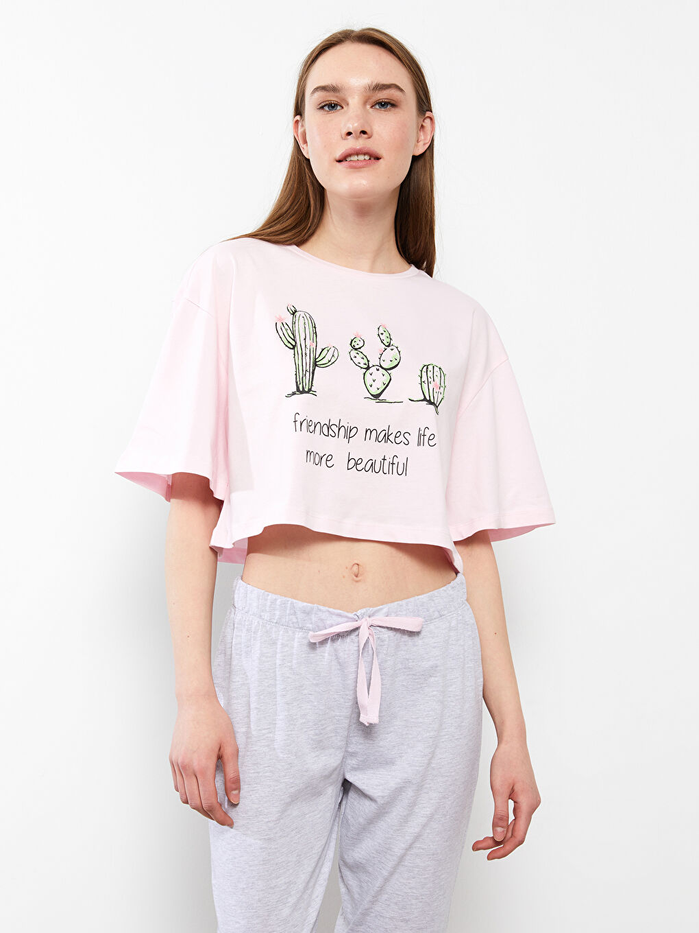 Crew Neck Printed Short Sleeve Women's Pajama Set -S2HO01Z8-CT3