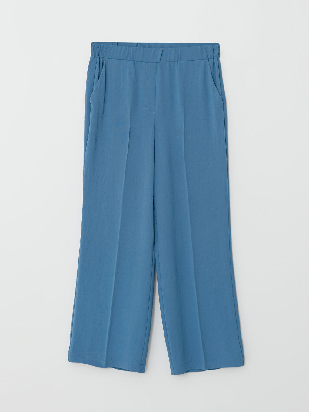 Mavi Beli Lastikli Rahat Kalıp Cep Detaylı Kadın Pantolon-5