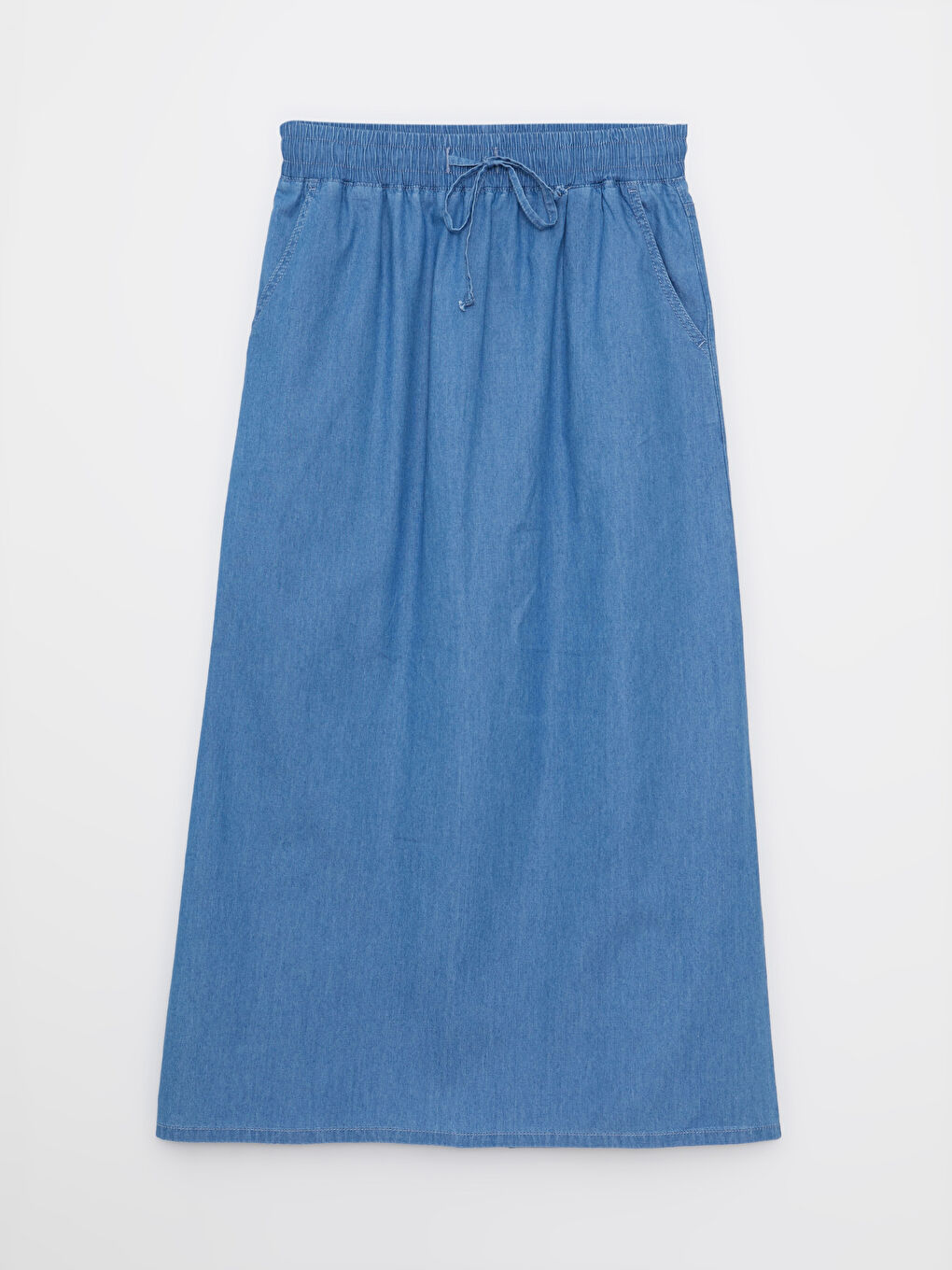 Bej Kadın Beli Lastikli Düz Jean Etek-6