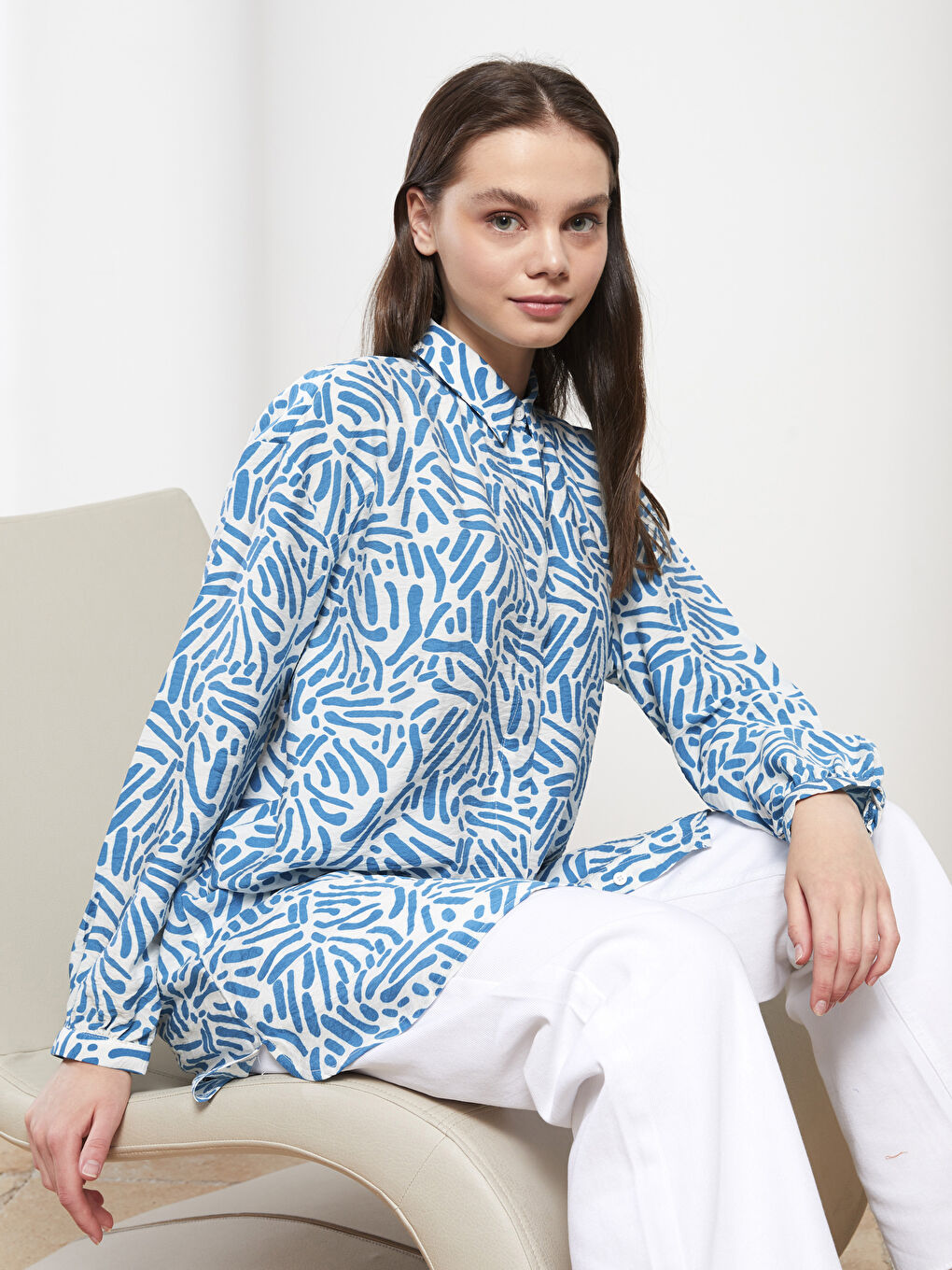 Әйелдерге арналған өрнекті поплин жейде туника