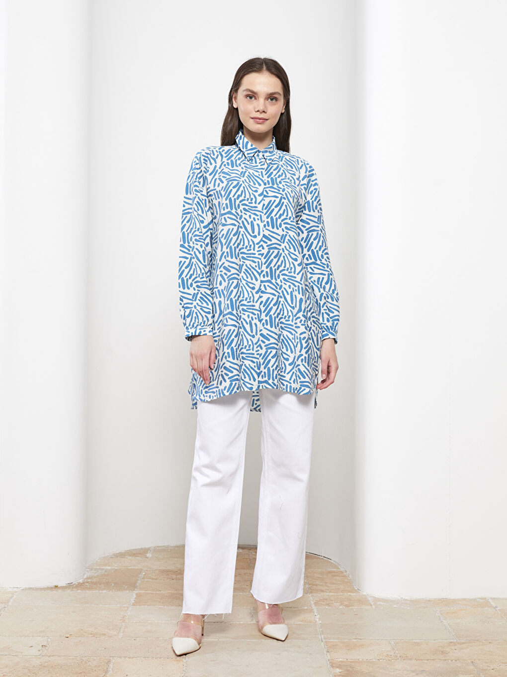 Әйелдерге арналған өрнекті поплин жейде туника-2