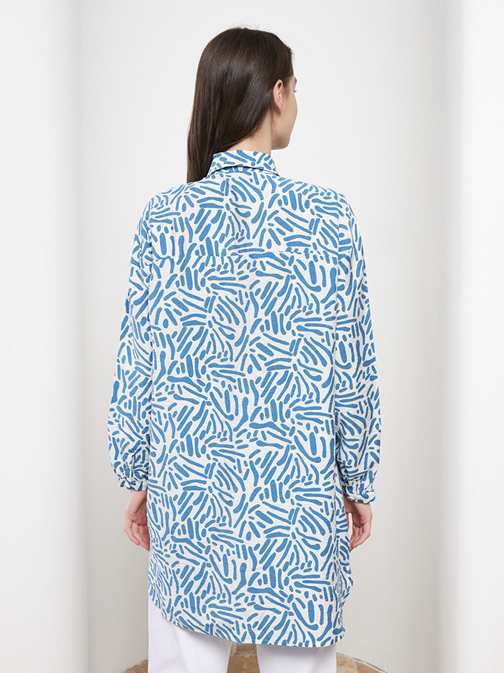 Әйелдерге арналған өрнекті поплин жейде туника-4