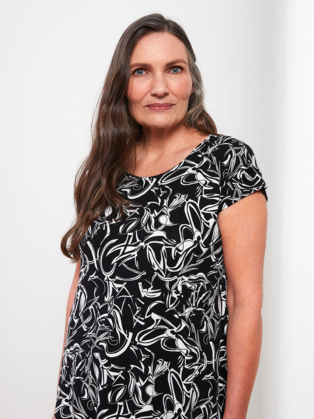 LCW Grace Crew Neck Patterned Short Sleeve Women's Dress -S2HO20Z8-LQJ