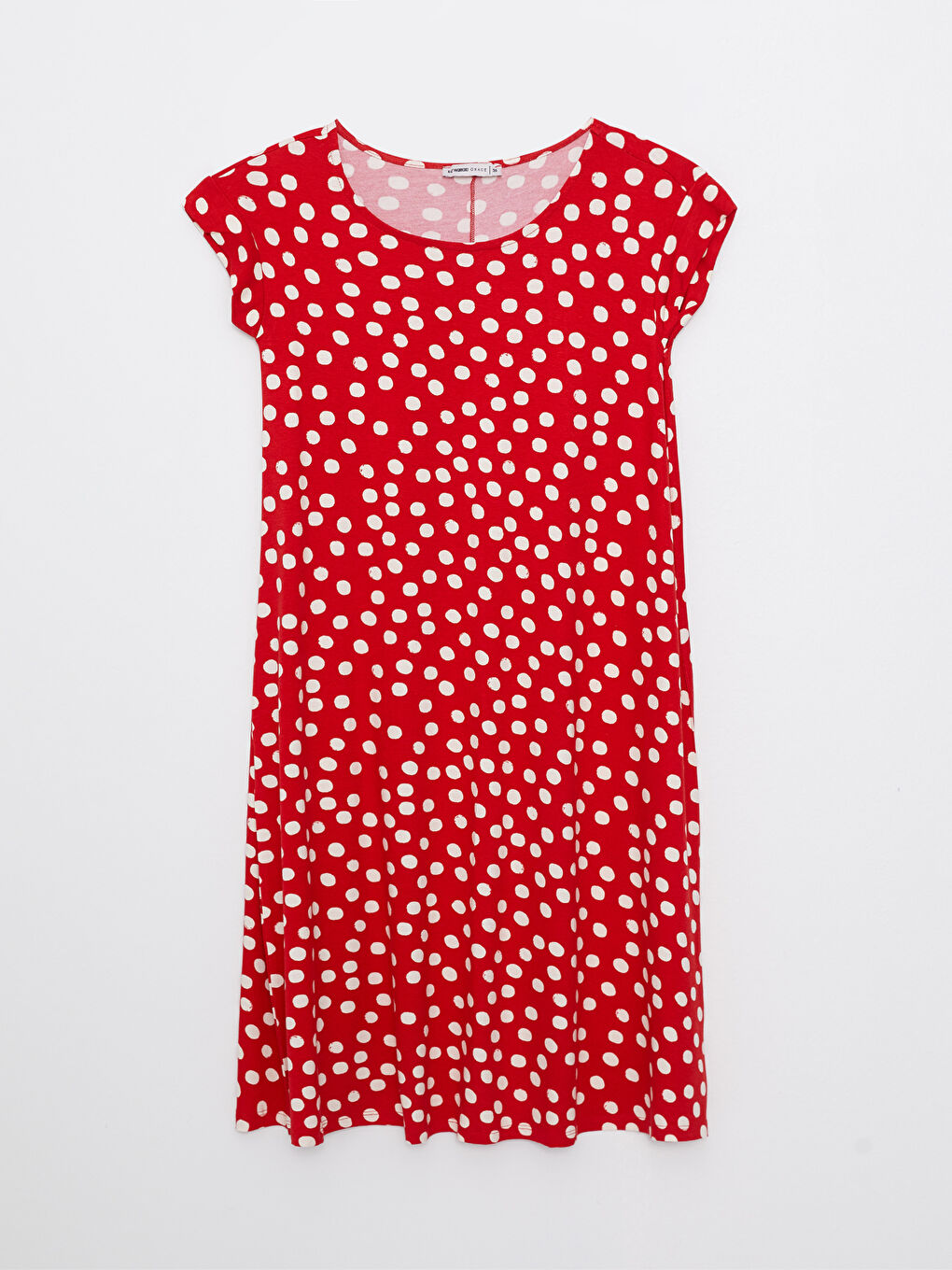 Robe pour Femmes à Pois Col Rond Manches Courtes Coupe A-5