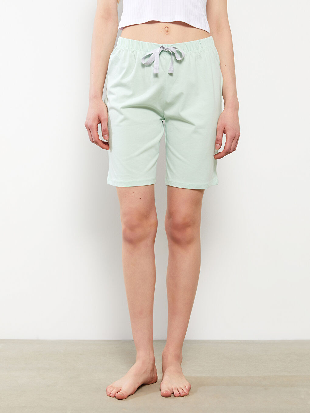 Yeşil Beli Lastikli Düz Pamuklu Kadın Pijama Alt-2