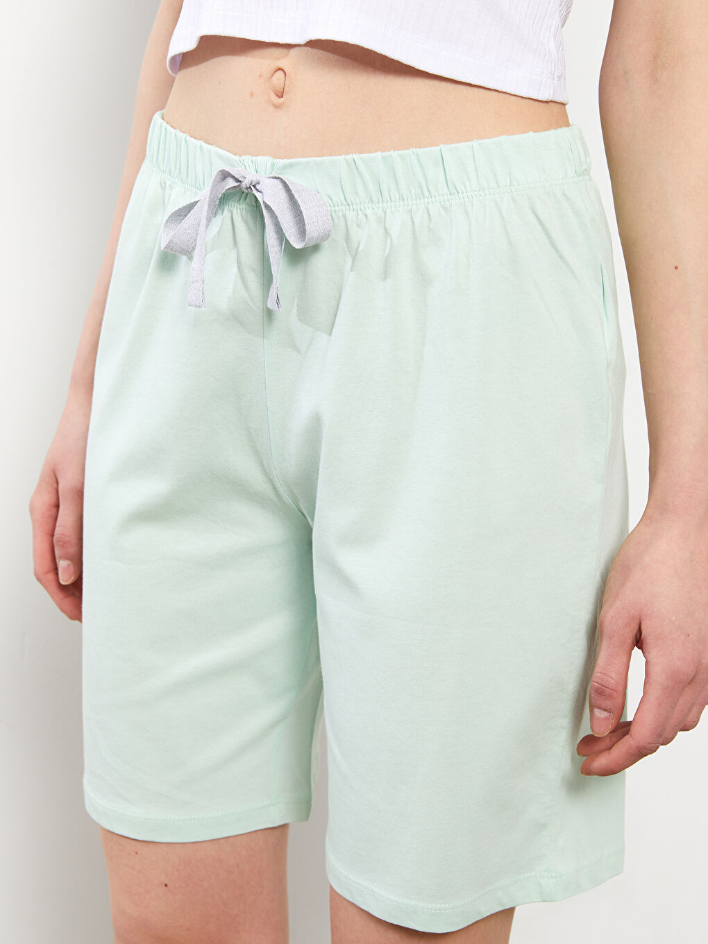 Yeşil Beli Lastikli Düz Pamuklu Kadın Pijama Alt-3