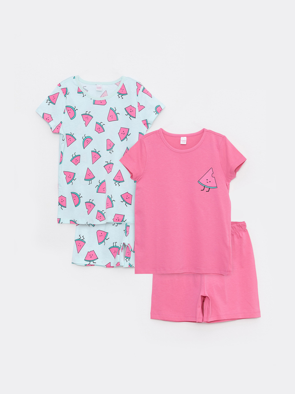 Turkuaz Bisiklet Yaka Baskılı Kız Çocuk Şortlu Pijama Takımı 2'li