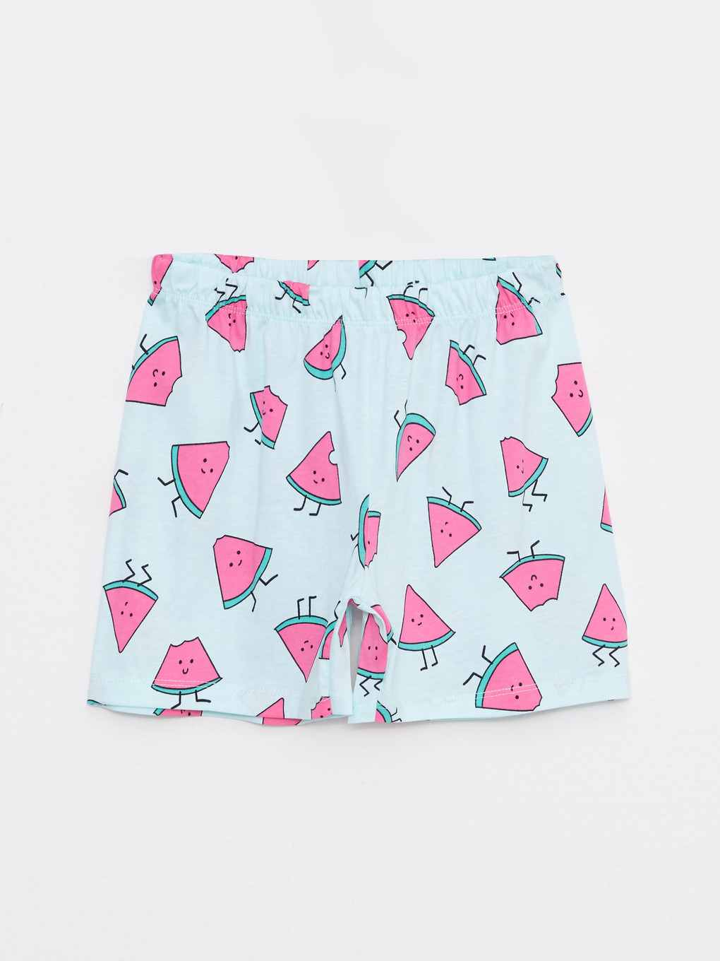 Turkuaz Bisiklet Yaka Baskılı Kız Çocuk Şortlu Pijama Takımı 2'li-3