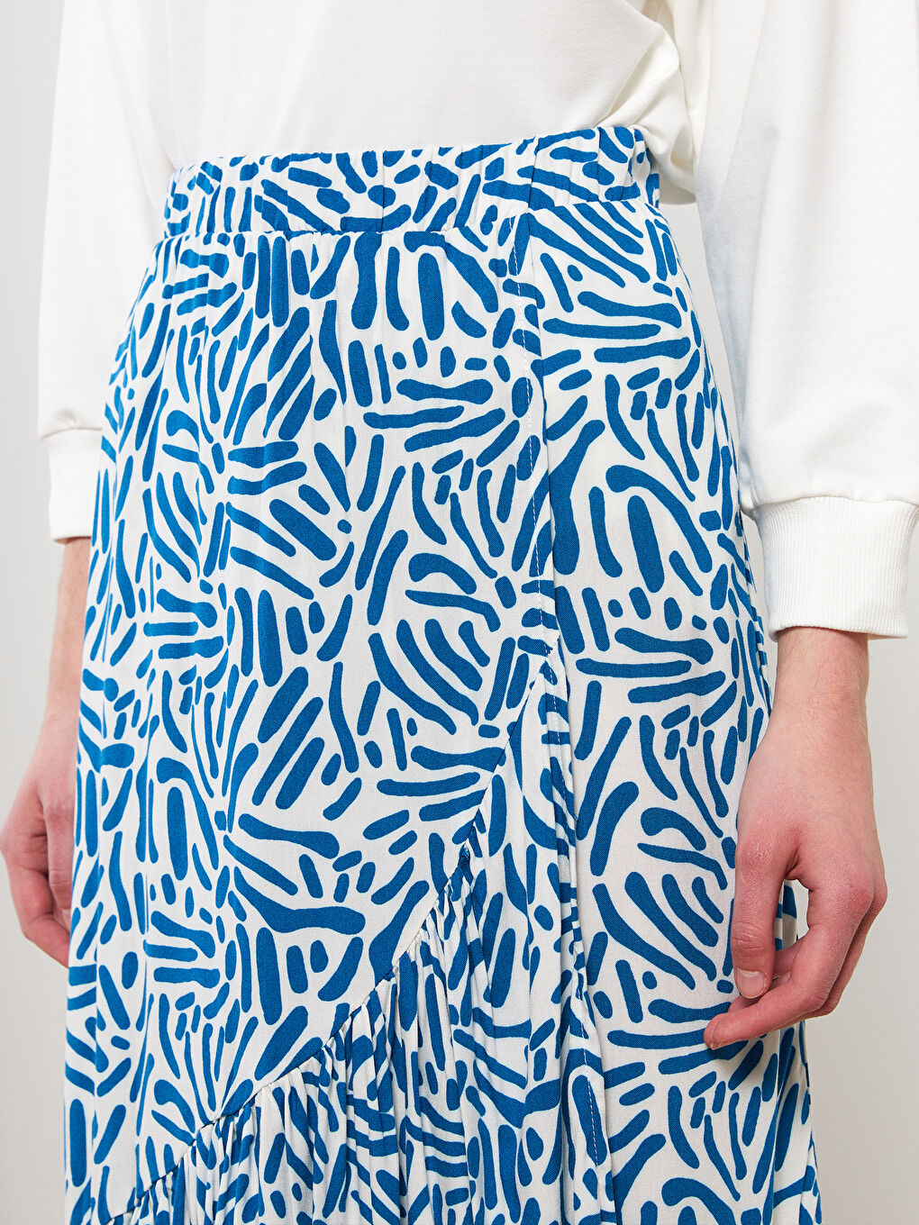 Elastic Waist Patterned A-Cut Viscose Women's Skirt -S2HO60Z8-LRA