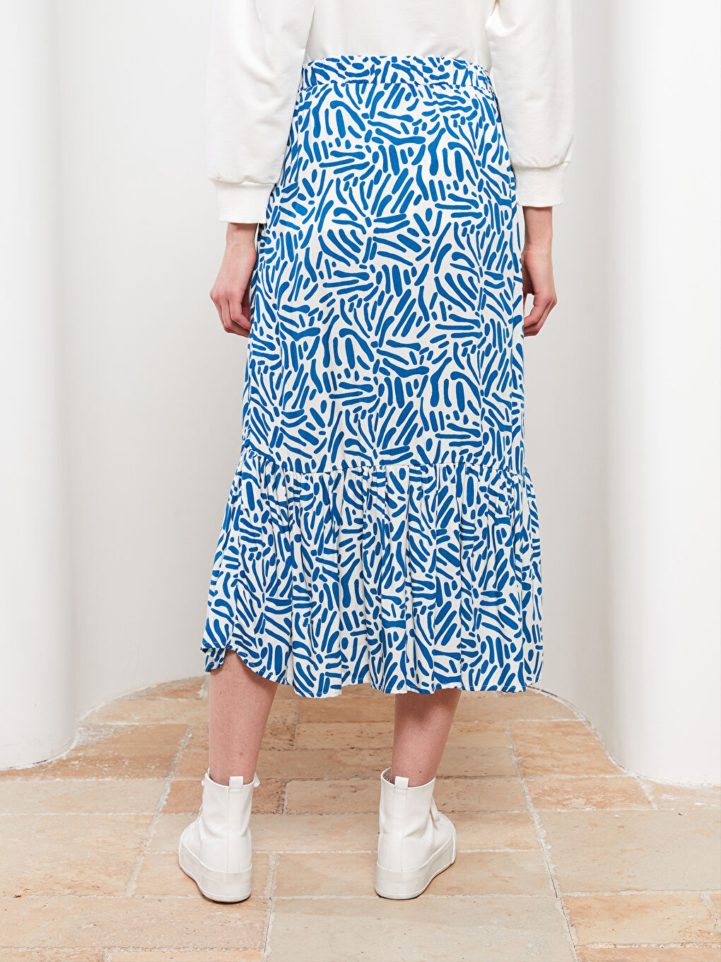 Elastic Waist Patterned A-Cut Viscose Women's Skirt -S2HO60Z8-LRA