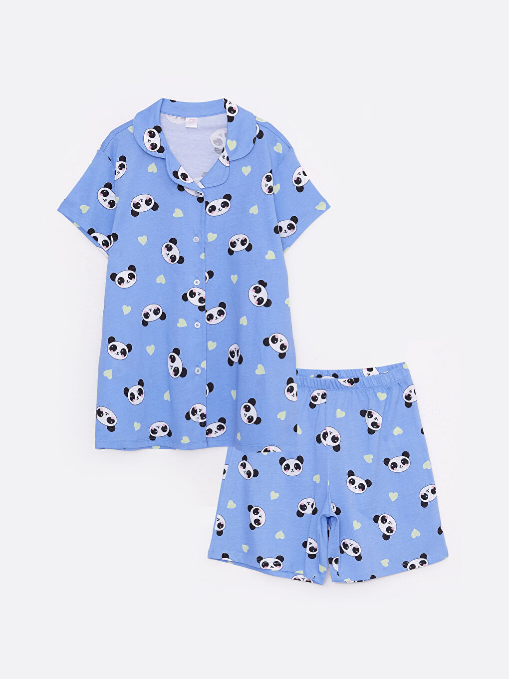 Shirt Collar Patterned Short Sleeve Girls' Shorts Pajamas Set -S2HO64Z4-LSB