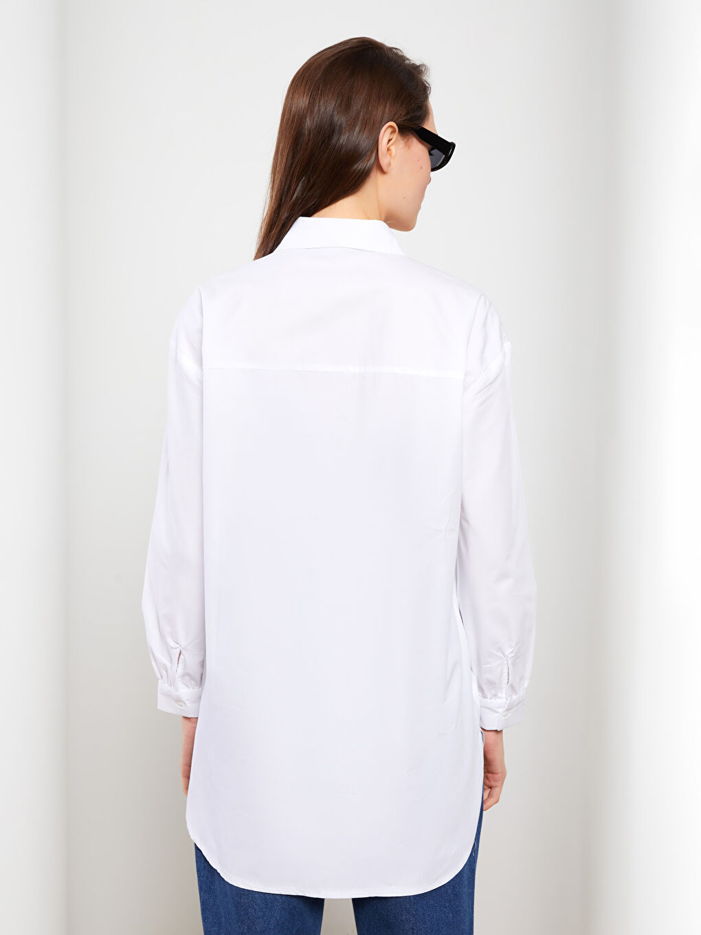 Ekru Baskılı Poplin Kadın Gömlek Tunik-4